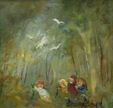 David Boyd, Children and Cockatoos, oil on board