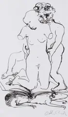 Two Figures with Ram by Arthur Boyd, ink on paper, sold Nov 2018
