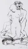 Arthur Boyd, Two Figures with Ram, ink on paper