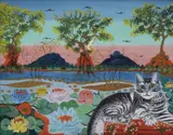 James Fardoulys, Douly in the Lakes, 1974, oil and mixed media on canvas laid on board