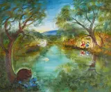 David Boyd, Children Playing by the River, oil on board