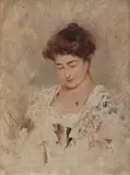 Pietro Scoppetta, Portrait of a Lady in White, Paris c., 1900, oil on board