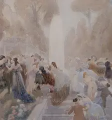Norman Lindsay, Garden Party, 1922, watercolour on paper