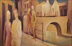Figures in Conversation by Bill Coleman, oil on board, sold Nov 2018