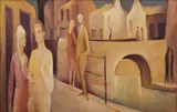 Bill Coleman, Figures in Conversation, oil on board