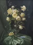 Ernest Buckmaster, Roses in Silver Pitcher, oil on canvas