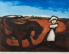 Garry Shead, Horse and lady, Etching, 1/55