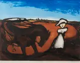Garry Shead, Horse and lady, Etching, 1/55