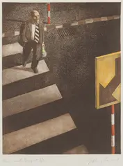 Jeffrey Smart, Man with Bouquet, 1982, aquatint 29/100