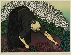 Cutting the Mint by Aileen Brown, 1992, linocut 43/50, sold Sep 2018