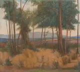Portia Geach, Landscape with Purple Field, oil on canvas