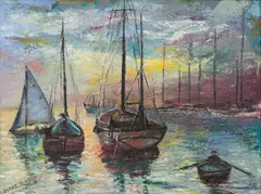Dora C. Robson, Scallop Boats, oil on board