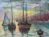Dora C. Robson, Scallop Boats, oil on board