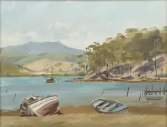 Judith Wills, Old Boats Merimbula, oil on canvasboard