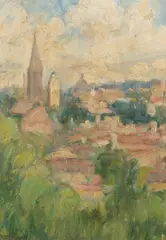 Dora Serle, Abbotsford Skyline c.1930's, oil on board