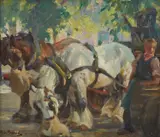 Cart and Driver by Harold Septimus Power, oil on board, sold Sep 2018