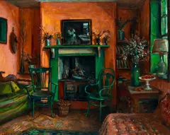 Margaret Olley, Interior with Green Fireplace, c.1972, oil on board