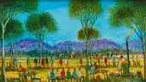 Pro Hart, Picnic Race, oil on board