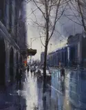 Herman Pekel, Spring Street - Windsor Hotel, oil on board