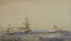 Oswald Walters Brierly, Coming into Portsmouth, watercolour on paper
