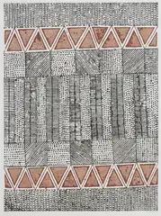 Janice Murray, Black dots and stripes - red ochre triangles,, 1998, colour etching on paper 56/60 (LOCATION SYDNEY OFFICE. All inquiries 02 9362 9045)