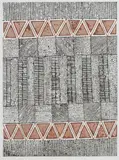 Janice Murray, Black dots and stripes - red ochre triangles,, 1998, colour etching on paper 56/60 (LOCATION SYDNEY OFFICE. All inquiries 02 9362 9045)