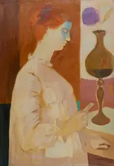 Constance Stokes, Woman with a Photograph, oil on board