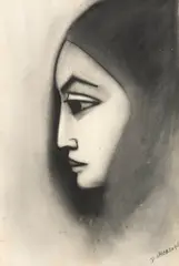 Portrait by Robert Dickerson, charcoal on paper, sold Jun 2018