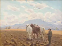 Harrowing by Max Middleton, oil on composition board, sold Jun 2018