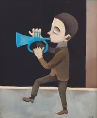 Charles Blackman, Trumpeter, 1954, enamel paint on board