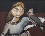 Joy Hester, Girl with Cocky, c.1957, oil on paper on board