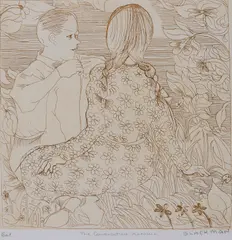 Charles Blackman, The Conversation - Autumn, etching BAT