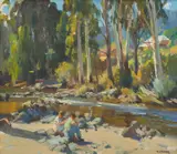 Figures & Lake by Harold Septimus Power, oil on canvasboard, sold Mar 2018