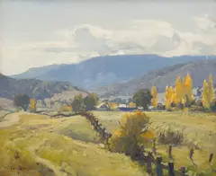 Landscape by Robert Johnson, oil on board, sold Mar 2018