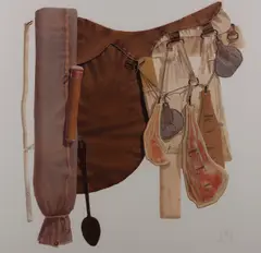 Tim Storrier, Saddle, 1982, mixed media and watercolour on paper laid on board