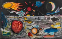 Peter Booth, Drawing (Landscape with Moon), 1987, watercolour and ink on paper