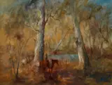 Plant Horse by Condamine River, Queensland by Hugh Sawrey, oil on canvas, sold Mar 2018