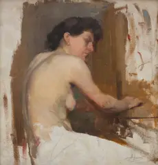 Jean Sutherland, Study for Seated Nude, pencil and oil on canvasboard