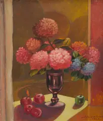 Pink Hydrangeas by Adrian Feint, 1965, oil on board, sold Mar 2018