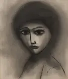 Robert Dickerson, Pensive Girl, charcoal on paper on board