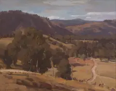 Harley Griffiths, Landscape, 1960, oil on canvasboard