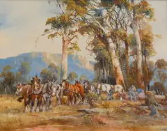 D'Arcy Doyle, The Logging Team, oil on board
