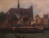 Henry Hanke, The Market Place at Cathedral Amiens, oil on board