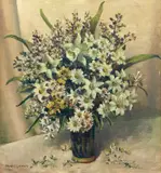 Daryl Lindsay, Untitled (Still Life with Flowers), oil on board
