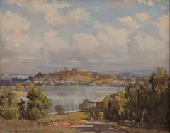 William Bustard, Old Kangaroo Point, Brisbane, 1923, oil on canvasboard