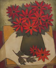 June Ethel Stephenson, Bishop's Red Dahlias, oil on board