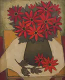 June Ethel Stephenson, Bishop's Red Dahlias, oil on board