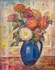 Marjorie Woolcock, Flowerpiece, oil on board
