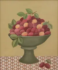 Frances Jones, Pink Plums, oil on board