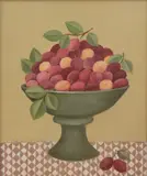 Frances Jones, Pink Plums, oil on board